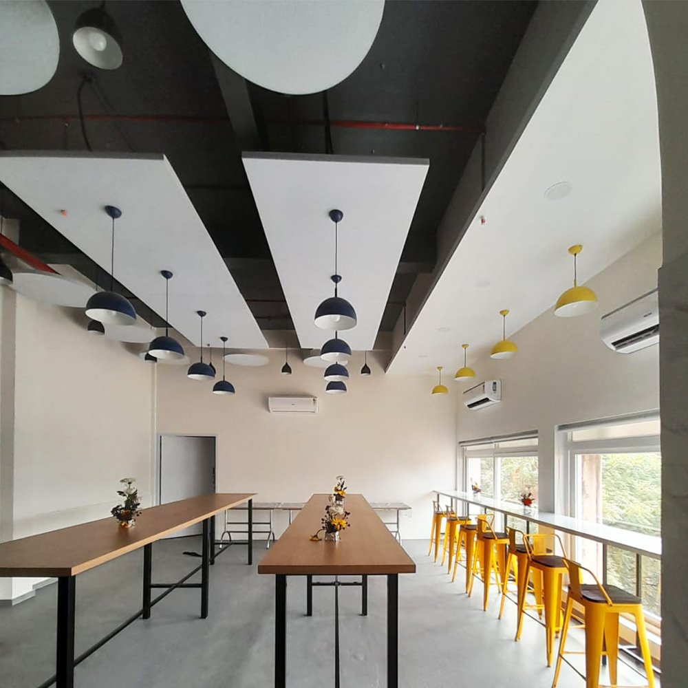 PET felt acoustic panels installed in commercial interiors
