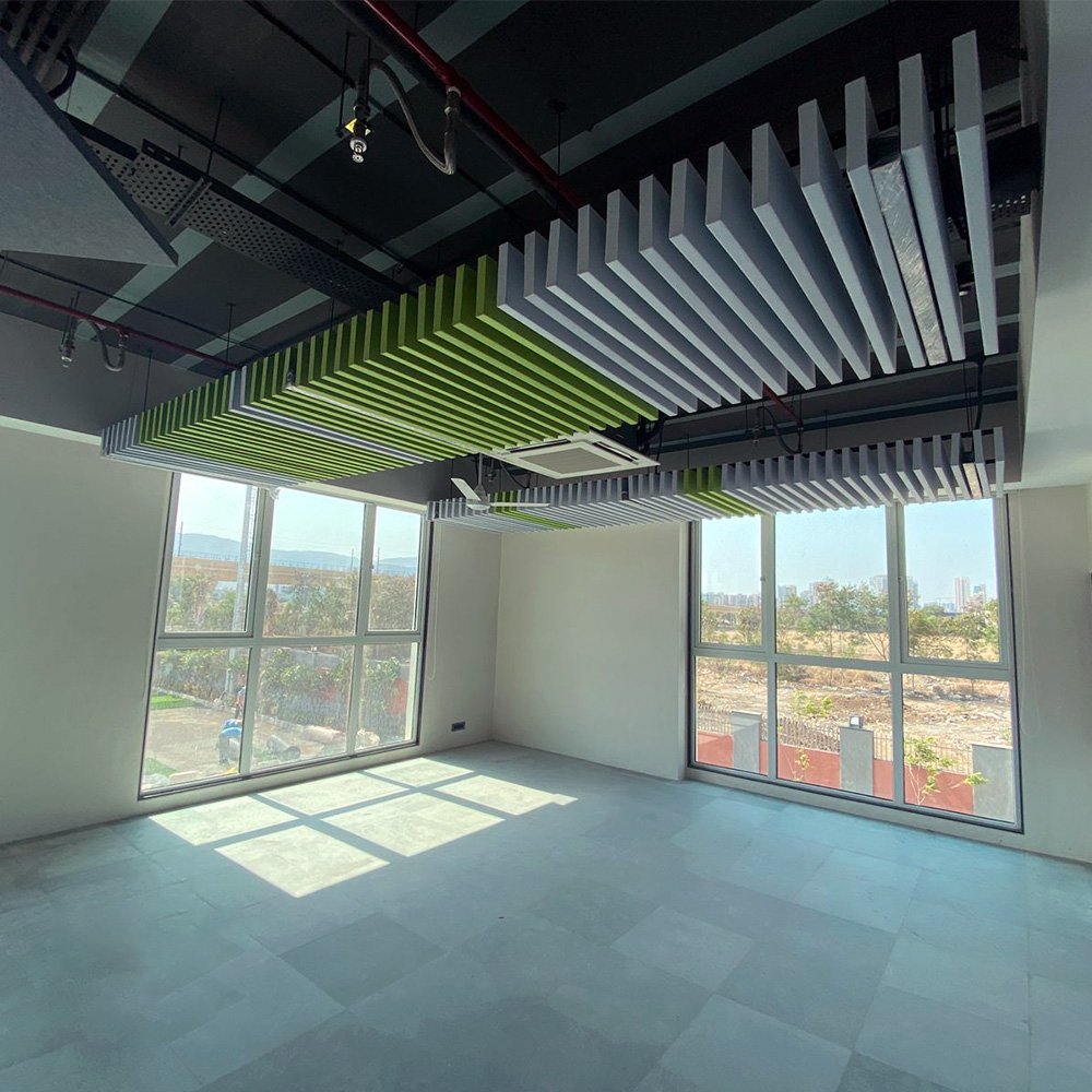 Suspended PET acoustic panels with cable installation