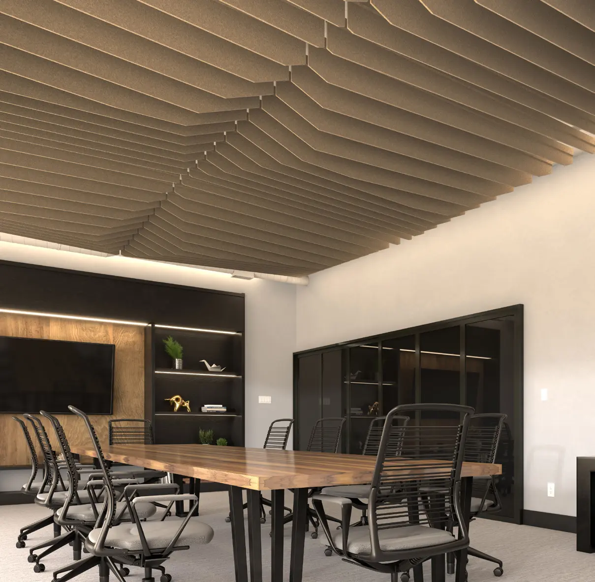 Commercial acoustic ceiling system for high ceiling space