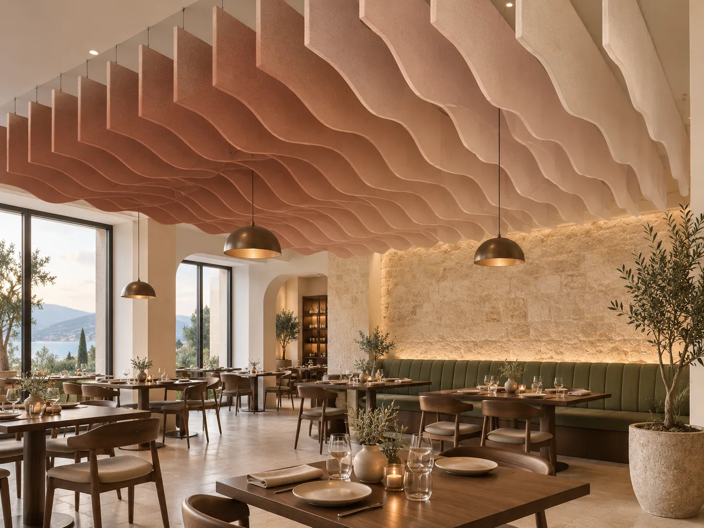 Fabric acoustic ceiling baffles for commercial interiors