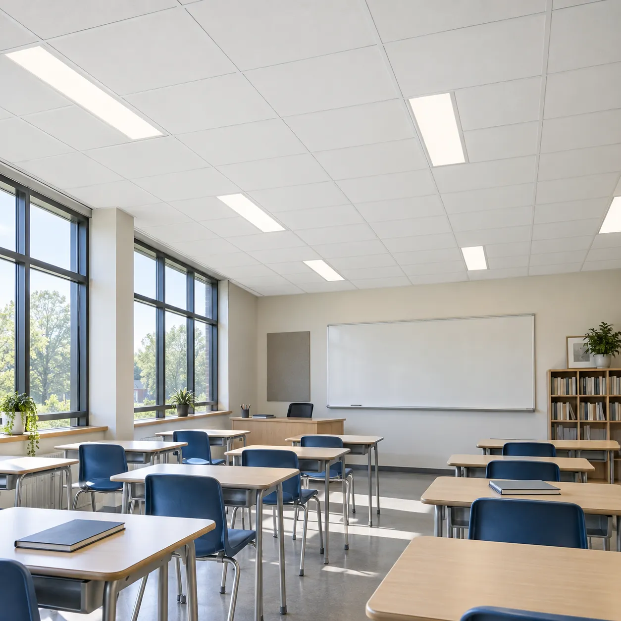 Fiberglass acoustic ceiling panels for reverberation control