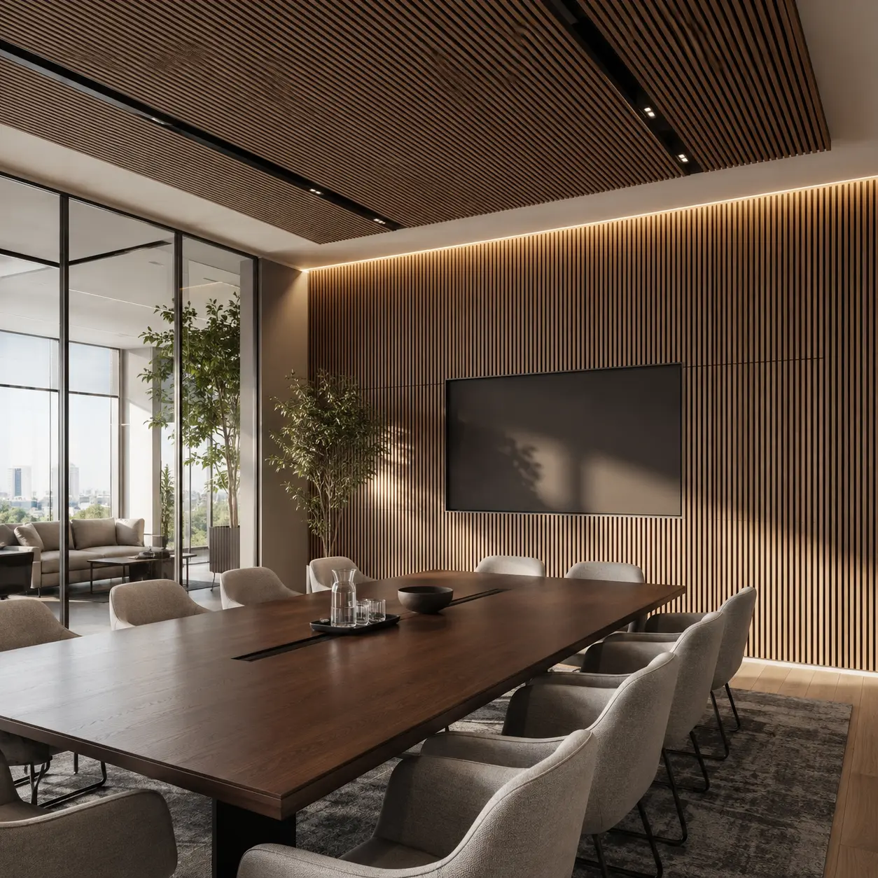 Grooved wooden acoustic panels