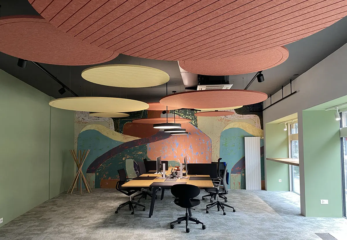 PET acoustic wall panels for commercial interiors