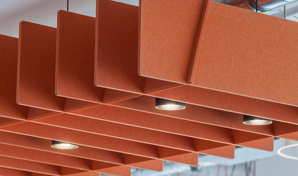 Custom PET ceiling baffles in multiple colors